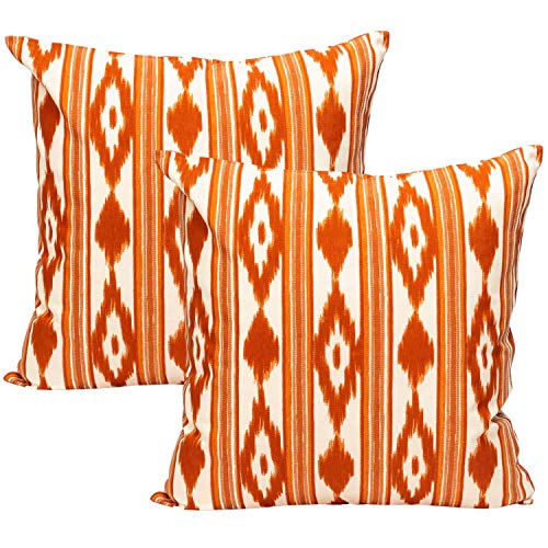 TRESMESTRES Sofa Kissenbezüge - Mediterranes Design, Lebendige Farben, Ikat-Muster - Deko Kissenbezüge Boho, Lässig und Modern - Kissenbezüge 50x70 cm - Orange, 2er Set von TRESMESTRES