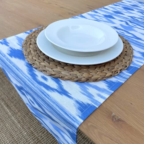 TRESMESTRES Dekostoff oder Tischläufer in Kleinen, Mittleren und Großen Größen - Buntes Mediterranes Design - Tischläufer Bunt - Hellblau, 40x180 cm von TRESMESTRES