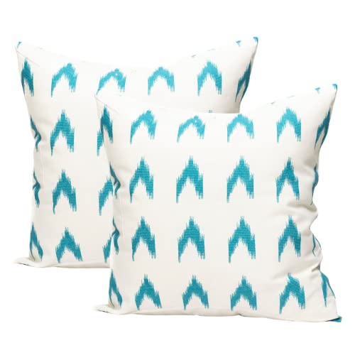 TRESMESTRES Schicke, Lässige und Moderne Kissenbezüge für das Bett - Mediterranes, Bunt, Ikat – Deko Kissenhüllen Set 2er - Kissenbezüge 45 x 45 cm - Türkis von TRESMESTRES