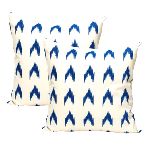 TRESMESTRES Schicke, Lässige und Moderne Kissenbezüge für das Bett - Mediterranes, Bunt, Ikat – Deko Kissenhüllen Set 2er - Kissenbezüge 45 x 45 cm - Blau von TRESMESTRES