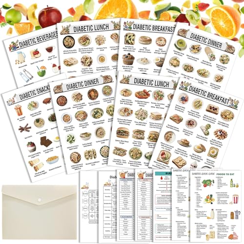 Diabetic Diabetiker-Lebensmittel-Diagramm, Informationen zu vermeidenden Lebensmitteln, einer Liste mit Vitaminen und kohlenhydratarmen Lebensmitteln zur Kontrolle des Blutzuckerspiegels 15 Stück von TRESSON