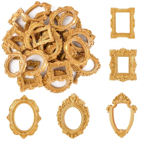 TRESSON 50 Stück Mini Gold Fotorahmen Barock Fotorahmen Mini Harz Schmuck Display Rahmen Oval Rechteck für DIY Handytasche Home Dekoration Nail Art Schmuck Foto Requisiten Fünf Punkte von TRESSON