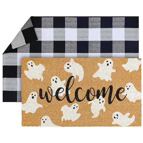 Halloween-Fußmatten-Kombi-Set – 43,2 x 76,2 cm, rutschfeste Fußmatte aus Kokosfaser, 71,1 x 109,2 cm, Büffelkarierte Bodenmatte für Herbst, Halloween, Innen- und Außenbereich, Veranda Halloween-Fußmatten-Kombi-Set – 43,2 x 76,2 cm, rutschfeste Fußmatte aus Kokosfaser, 71,1 x 109,2 cm, Büffelkarierte Bodenmatte für Herbst, Halloween, Innen- und Außenbereich, Veranda von TREWAVE