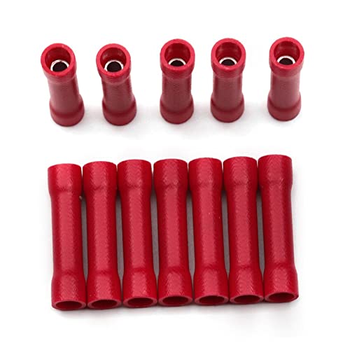 50 Stück Stoßverbinder for elektrische Kabel, Crimp-Anschlussklemmen – BV1.25, BV2.5, BV5.5 – PVC-isoliert, Kupfer – 0,75–6,0 mm², 10–22 AWG(Red) von TRFVDVERD