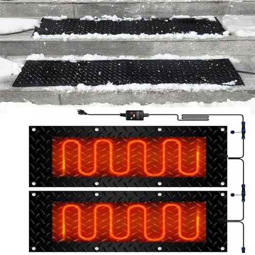 Schneeschmelzmatten for den Außenbereich mit Netzkabel – Eisschmelzmatte for Einfahrten, Gehwege, Treppen und Türen(25.4x76.2cmx2Pcs) von TRFVDVERD