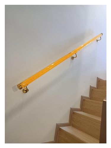 TRFVDVERD Treppenhandlauf aus transparentem Acryl mit Halterungen aus Edelstahl – individuelle Länge, rutschfest, stilvolles Design for den Innen- und Außenbereich(Golden Brackets,1.4m/4.5ft) von TRFVDVERD