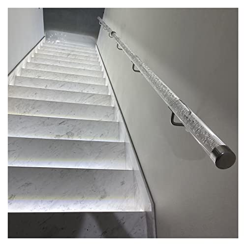 TRFVDVERD Verstellbarer Treppenhandlauf aus klarem Acryl – 1,6 bis 20 Fuß langes Sicherheitsgeländer zur Wandmontage mit stilvollen Halterungen in Silber/Gold(Silver Bracket,550cm(18ft)) von TRFVDVERD