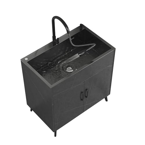 Küchenschrank Unterschrank mit Edelstahlspüle Restaurantschrank Arbeitsschrank Spülenunterschrank Waschbeckenschrank 2 Türen(50X40cm/19.6X15.7in,Black) von TRGCJGH