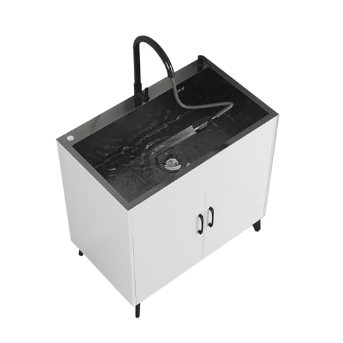 Küchenschrank Unterschrank mit Edelstahlspüle Restaurantschrank Arbeitsschrank Spülenunterschrank Waschbeckenschrank 2 Türen(58X43cm/22.8X16.9in,White) von TRGCJGH