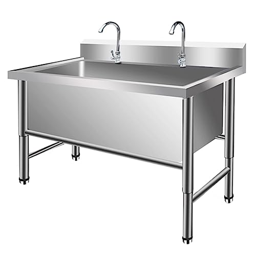 LBONG Gewerbliche Spülbecken, Freistehend Verpflegung Kommerziell Spüle, Edelstahl Einzelne Schale Becken, Waschtrog mit Wasserhahn(120X60X80cm/47.2X23.6X31.4in,15.7" Deep) von TRGCJGH
