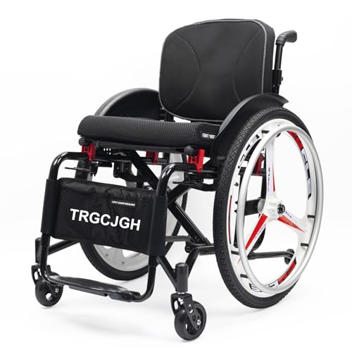 TRGCJGH Faltrollstuhl, Rollstuhl Faltbar Leicht Aluminium Transitrollstuhl, Rollstühle mit Selbstantrieb, leichte tragbare, Handbremse(14.9" Seat Width,Black) von TRGCJGH