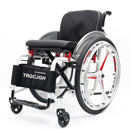 TRGCJGH Faltrollstuhl, Rollstuhl Faltbar Leicht Aluminium Transitrollstuhl, Rollstühle mit Selbstantrieb, leichte tragbare, Handbremse(16.5" Seat Width,White) von TRGCJGH