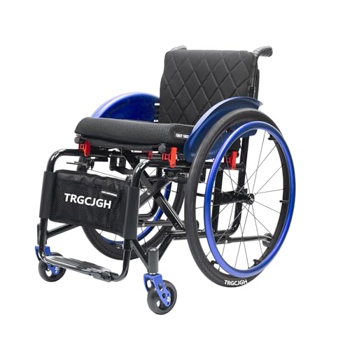 TRGCJGH Rollstühle mit Selbstantrieb, Transportrollstühle Faltbar Leicht für Erwachsene, Rollstuhl für den Sport, Manuelle Bremse(15.7" Seat Width,Blue) von TRGCJGH