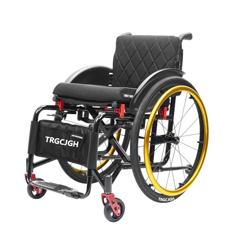 TRGCJGH Rollstühle mit Selbstantrieb, Transportrollstühle Faltbar Leicht für Erwachsene, Rollstuhl für den Sport, Manuelle Bremse(16.5" Seat Width,Golden) von TRGCJGH