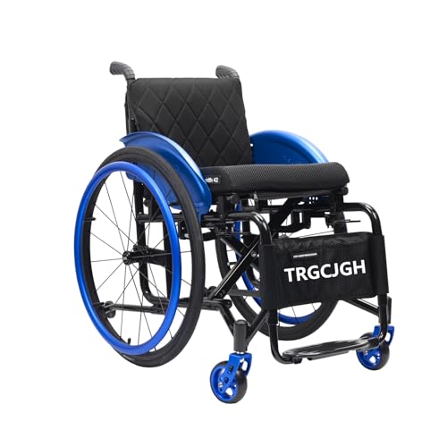 TRGCJGH Rollstuhl Faltbar Leicht Aluminium Reiserollstuhl für die Wohnung und Unterwegs, Selbstfahrender Transportrollstuhl(15.7" Seat Width,Blue) von TRGCJGH