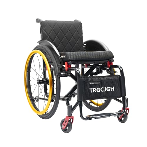 TRGCJGH Rollstuhl Faltbar Leicht Aluminium Reiserollstuhl für die Wohnung und Unterwegs, Selbstfahrender Transportrollstuhl(15.7" Seat Width,Golden) von TRGCJGH