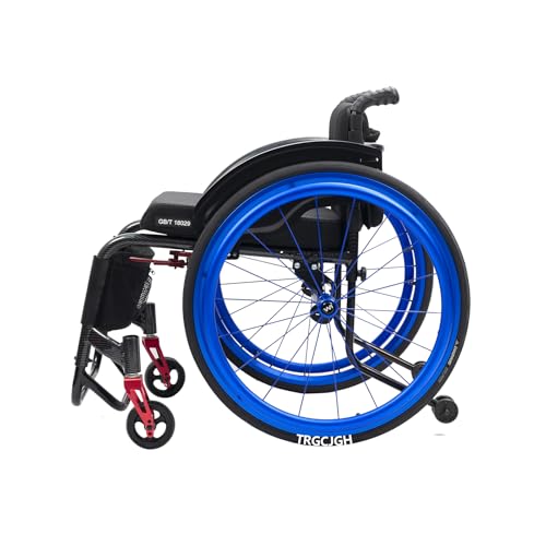 TRGCJGH Rollstuhl für den Sport, Leichtgewicht Selbstfahrender Rollstuhl, Transportrollstuhl für zu Hause und unterwegs, Aluminium(15.7" Seat Width,Blue) von TRGCJGH