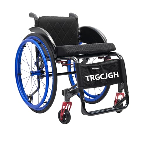 TRGCJGH Selbstfahrender Rollstuhl, Ultraleicht Rollstühle für Behinderte und Senioren, Aluminium Reiserollstuhl, Transportrollstuhl(15.7" Seat Width,Blue) von TRGCJGH