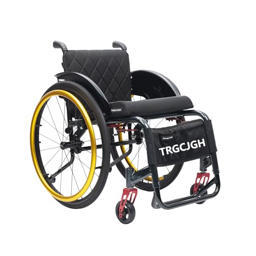 TRGCJGH Selbstfahrender Rollstuhl, Ultraleicht Rollstühle für Behinderte und Senioren, Aluminium Reiserollstuhl, Transportrollstuhl(15.7" Seat Width,Golden) von TRGCJGH
