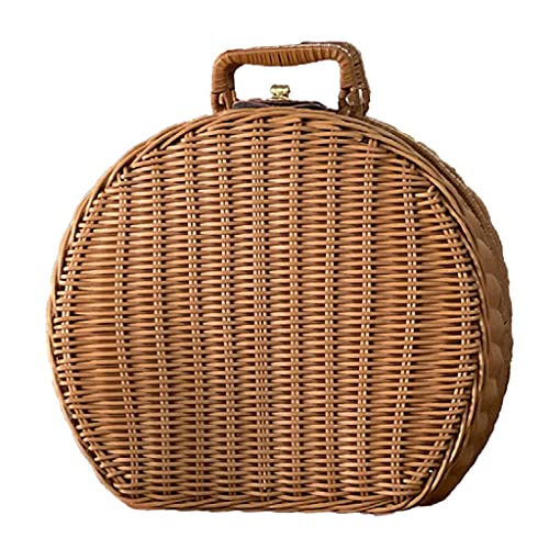 TRHEEE Handgewebter Picknickkorb Aufbewahrungsbox mit Griffen Simulation Weide Handtasche Koffer Vintage Lebensmittelbox Weide Koffer Korb von TRHEEE