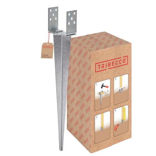 TRIBECCO Einschlag-Bodenhülse U-Form für Vierkant-Holzpfosten Stützenschuh verstellbar bis 140 mm Länge 700 mm U-Pfostenträger zum Einschlagen in den Boden feuerverzinkter Stahl von TRIBECCO
