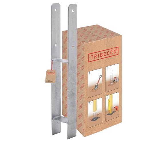 TRIBECCO H-Pfostenträger zum Einbetonieren (91 x 91/600) feuerverzinkt, Gesamthöhe: 600 mm, Materialstärke: 5 mm, lichte Breite: 90 mm Flachstahl H-Betonanker für schwere Holzkonstruktionen von TRIBECCO