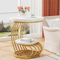 Tribesigns - Goldener runder Beistelltisch: 2-stufiger Beistelltisch im 2er-Set mit Ablagefach, moderner Nachttisch in Weißgold, Akzenttisch aus von TRIBESIGNS