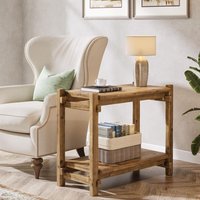 Massivholz-Beistelltisch, Schmal Nachttisch mit Ablagefläche, 80 × 40 × 65 cm, Farmhouse-Stil Sofa Tisch fürs Wohnzimmer, Schlafzimmer, Balkon, Braun von TRIBESIGNS