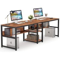 Schreibtisch, Computertisch mit Regalen, 200 cm Doppelschreibtisch, Bürotisch für Zwei Personen, rustikaler Langen Schreibtisch mit Ablage für Schreibtisch, Computertisch mit Regalen, 200 cm Doppelschreibtisch, Bürotisch für Zwei Personen, rustikaler Langen Schreibtisch mit Ablage für von TRIBESIGNS