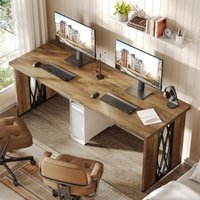 Schreibtisch Computertisch, 200 x 70 x 76 cm Doppelter Langer Schreibtisch, pc Tisch Bürotisch Arbeitstisch Industrie-Design Konferenztisch für Home von TRIBESIGNS