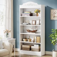 Tribesigns 190 cm Hohes Gewölbtes Bücherregal, 5-stöckiges Standbücherregal mit Lagerregalen, Große Offene Weiße Bücherregale, Tribesigns 190 cm Hohes Gewölbtes Bücherregal, 5-stöckiges Standbücherregal mit Lagerregalen, Große Offene Weiße Bücherregale, von TRIBESIGNS