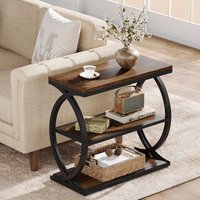 Tribesigns - End Table, Narrow 3-Tier End Table for Living Room, Industrial Wooden Side Table with Metal Frame, Small Bedside Nightstand for Bedroom, von TRIBESIGNS