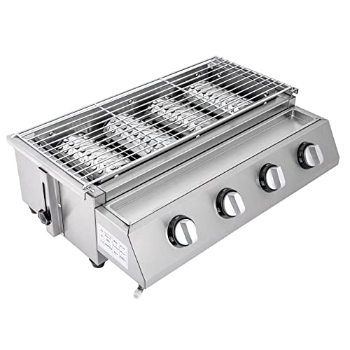 Edelstahl Gastrobräter,Tischgasgrill mit 4-Flammen und 4 Steuerschalter,Gastrogasgrill, Wurstbrater, Höhenverstellbar von TRIEBAN