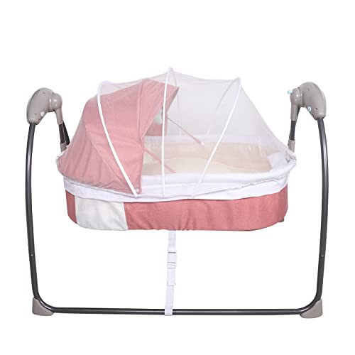 TRIEBAN 18KG Elektrische Babywippe Auto-Swing Musik Babybett Kinderbett mit Moskitonetz, Babywiege Wiege Fernbedienung Elektrisch Baby Wippe Schaukel 5 Schaukelgeschwindigkeiten Auto Swing (Rosa) von TRIEBAN