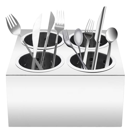 TRIEBAN Kommerzieller 4-Loch-Besteck-Zylinder aus Edelstahl für Arbeitsplatten, Besteck-Organizer-Halter, 201 Edelstahl von TRIEBAN