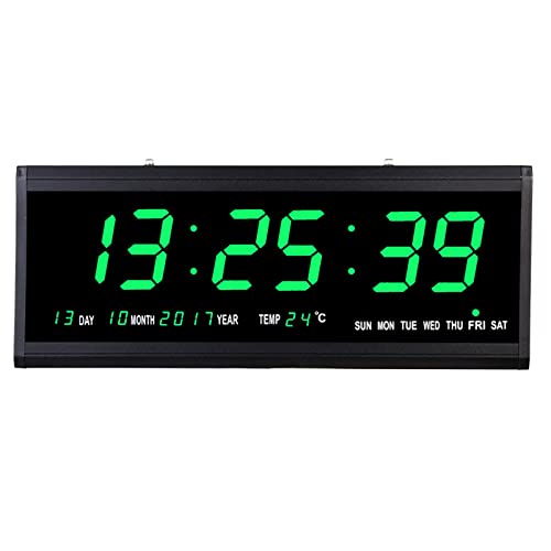 TRIEBAN Led Digitale Wanduhr 48cm Kalenderuhr Temperatur Wanduhren Digitaluhr Ziffer Display Tischuhr für Zimmer Küche Büro, EU Stecker (Grün) von TRIEBAN