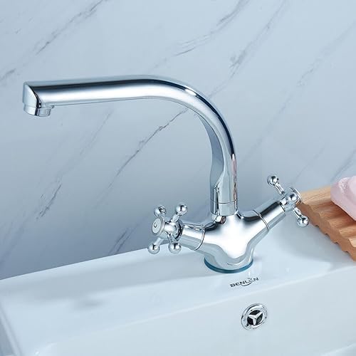 TRIEBAN Wasserhahn, Tap, Spültischarmatur, Zweigriff Badarmatur Retro Wasserhahn Bad Waschtisch Armatur Doppelhebel Faucet für Badezimmer, Küchen, Waschbecken von TRIEBAN