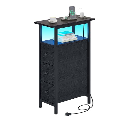TRIFEBLE Beistelltisch mit Ladestation, schmaler Beistelltisch mit 3 Stoffschubladen, schlanker Nachttisch mit LED-Licht, schlanker Nachttisch für Schlafzimmer, Wohnzimmer, Räume TRIFEBLE Beistelltisch mit Ladestation, schmaler Beistelltisch mit 3 Stoffschubladen, schlanker Nachttisch mit LED-Licht, schlanker Nachttisch für Schlafzimmer, Wohnzimmer, Räume von TRIFEBLE