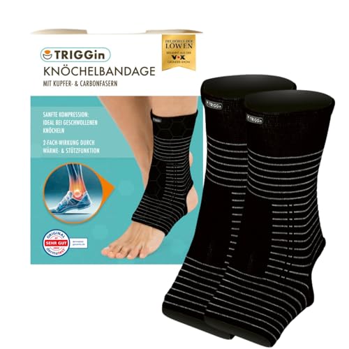 TRIGGin 2x Knöchelbandage mit Kupfer- & Carbonfasern für extra Halt | Sanfte Kompression bei geschwollenen Knöcheln | 2-fach-Wirkung durch Wärme- und Stützfunktion | Dermatologisch getestet Sehr Gut von TRIGGin