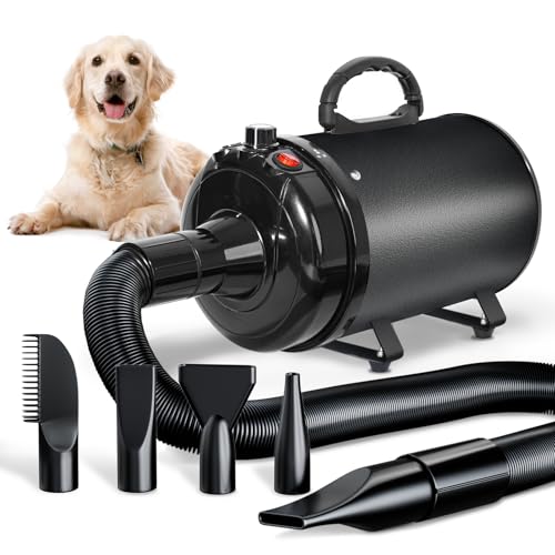 TRIGRAND Hundefön Blower Sehr Leise 3000W Einstellbare Geschwindigkeit, Hundepflege-Trockner-Gebläse mit 4 verschiedenen Düsen elastischem Schlauch von TRIGRAND