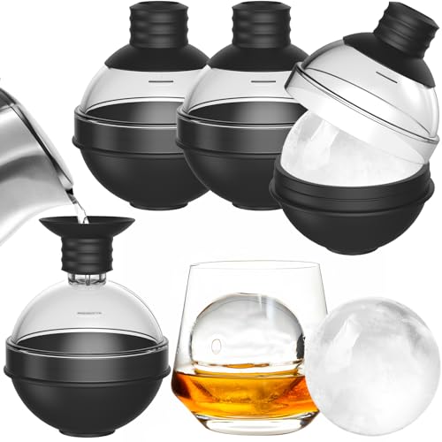 Silikon Eiskugelform Groß für Whiskey - Set mit 4 Stück und 2-in-1 Trichterdeckel - XXL 6cm Eiswürfelform Kugel Rund für Cocktails und Bourbon - Perfekt Runde Eiswürfel Kugel - Ice Ball Maker von TRILINK