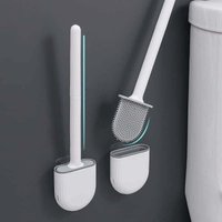 1 Stück Toilettenbürste und Halter aus Silikon, tief, mit langem, rutschfestem Kunststoffgriff und flexiblen Borsten, schnell trocknender von TRIMEC