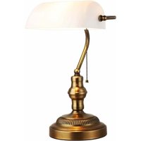 Lampada da tavolo retrò, lampada da scrivania in vetro bianco, con base in ottone, interruttore a catena, per Uffici, sale studio, camere da letto, Lampada da tavolo retrò, lampada da scrivania in vetro bianco, con base in ottone, interruttore a catena, per Uffici, sale studio, camere da letto, von TRIMEC