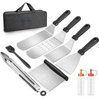Set di 9 spatole in acciaio inox, set di accessori professionali per piastra barbecue, set di utensili per spatola per barbecue, spatola per piastra von TRIMEC
