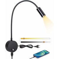 Wandmontierte Leselampe, LED-Nachttischlampe mit dimmbarem Touch-Schalter und USB-Ladeanschluss, 360° drehbares 3-W-Nachttischleselicht mit Stecker Wandmontierte Leselampe, LED-Nachttischlampe mit dimmbarem Touch-Schalter und USB-Ladeanschluss, 360° drehbares 3-W-Nachttischleselicht mit Stecker von TRIMEC