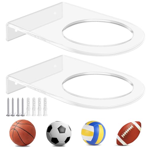 TRINENOX Acryl-Basketball-Wandhalterung, 2er-Pack, transparent, platzsparend, Sport-Dekor, hält Fußball/Volleyball von TRINENOX