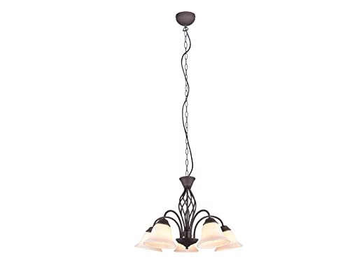 5-flammige LED Pendelleuchte Kronleuchter im Landhausstil in Rostoptik mit Glas Lampenschirmen von TRIO Beleuchtung