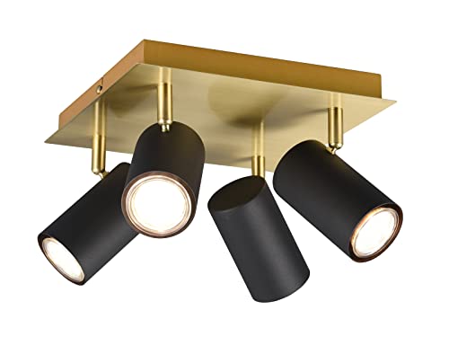 Edler LED Deckenstrahler in Schwarz-Gold 4-flammig Spots dreh- und schwenkbar von TRIO Beleuchtung