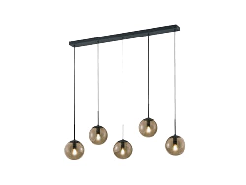 5-flammige Pendelleuchte mit Kugel Lampenschirmen aus Rauchglas, Breite 100cm von meineWunschleuchte