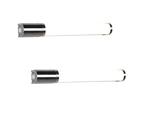 2er Set Badezimmer Wandleuchten mit Steckdose & Schalter in Silber Chrom, B 41,5cm 2er Set Badezimmer Wandleuchten mit Steckdose & Schalter in Silber Chrom, B 41,5cm von meineWunschleuchte